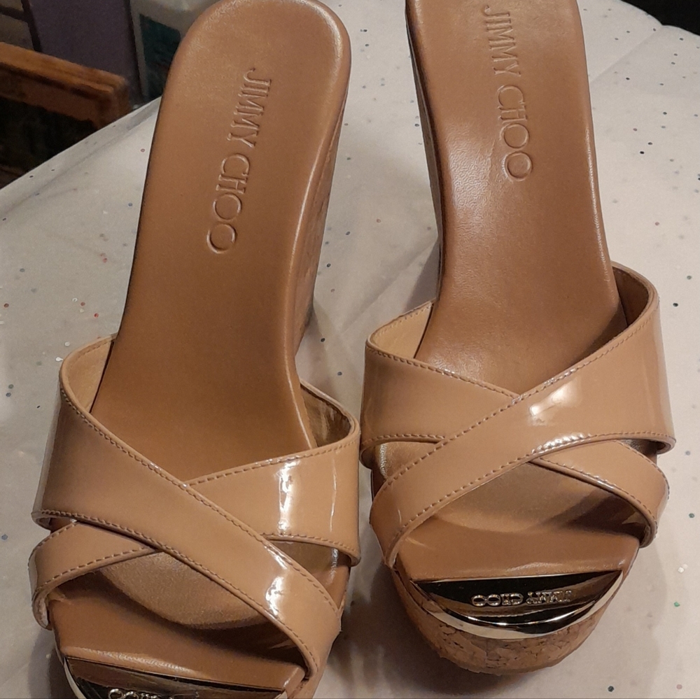 Jimmy Choo 6 1/2 - 36 1/2 BEIGE CORK WEDGE HEELS